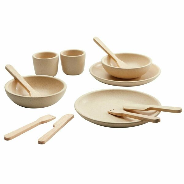 Plantoys Tableware Wooden Set Natural Round