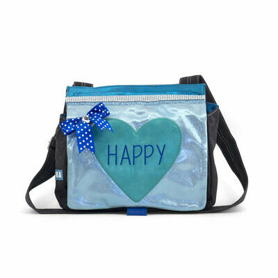 Shiny Blue Bag with Mint Happy Heart