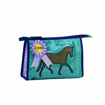 Blaue Kosmetik Tasche mit Pferd