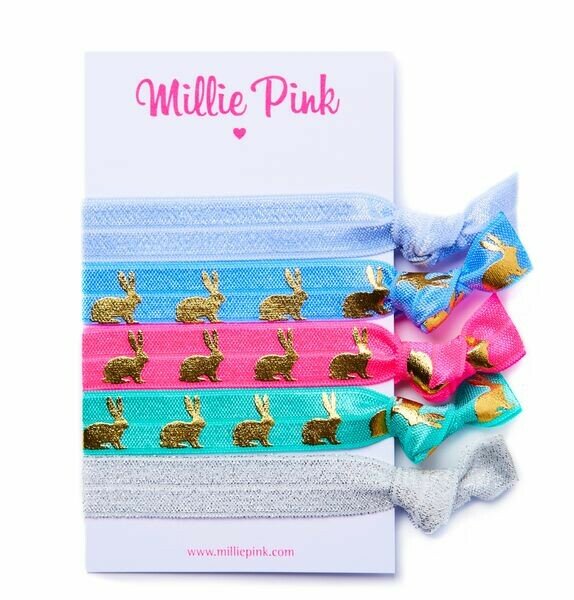 Millie Pink Elastic Hair Ties Hare Hop