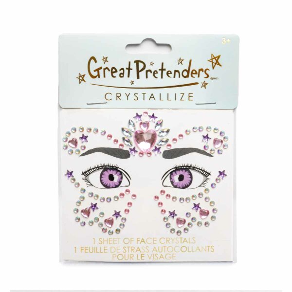 Gesichtssteine Schmetterlings Prinzessin für Kinder – Glitzer Face Crystals Herz & Sterne Rosa | Great Pretenders