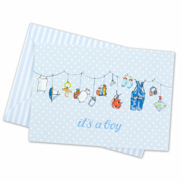 Klappkarte mit Wäscheleine Blau