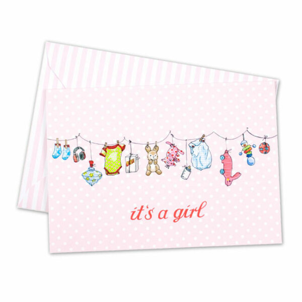 Folding Card Birth Clothesline Pink