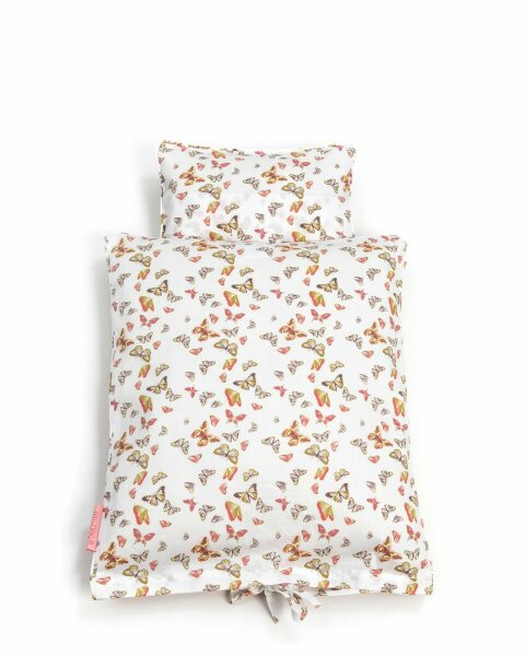 Doll Bedding with Butterfly in White
