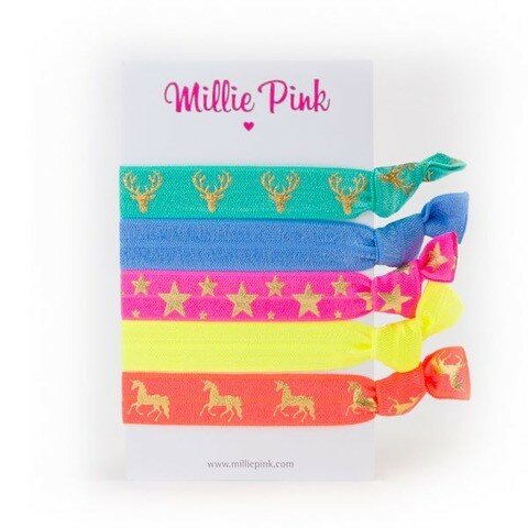 Millie Pink Elastic Hair Ties Neon Magic